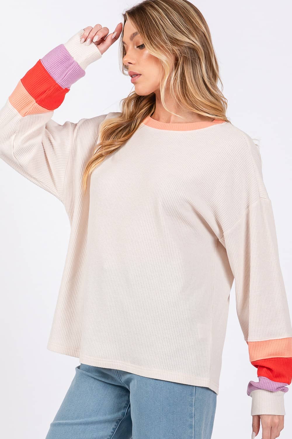 women's waffle knit sweatshirt