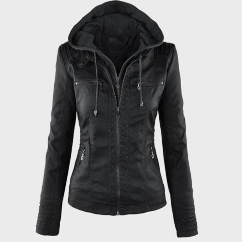 faux leather hooded jacket