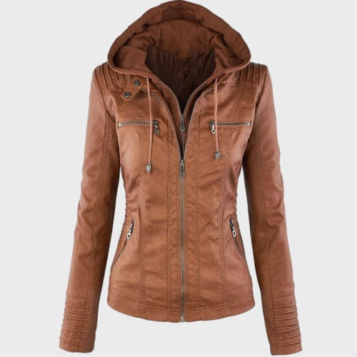 faux leather hooded jacket