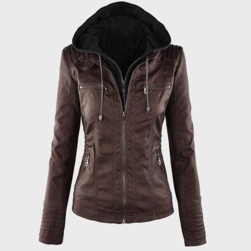 faux leather hooded jacket