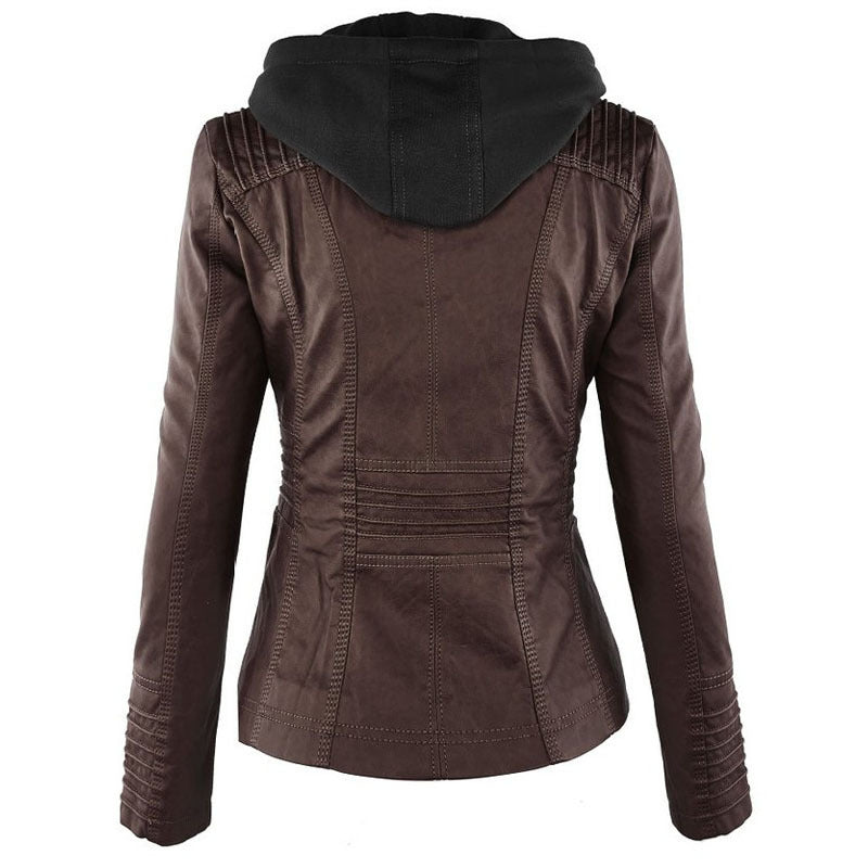 faux leather hooded jacket