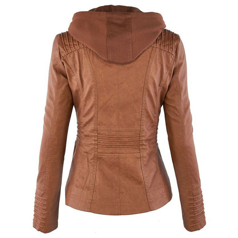 faux leather hooded jacket