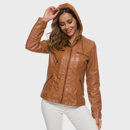 faux leather hooded jacket