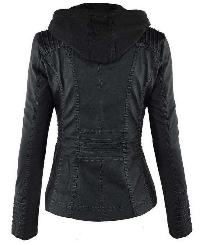 faux leather hooded jacket