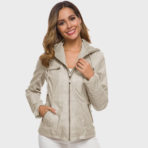 faux leather hooded jacket Apricot