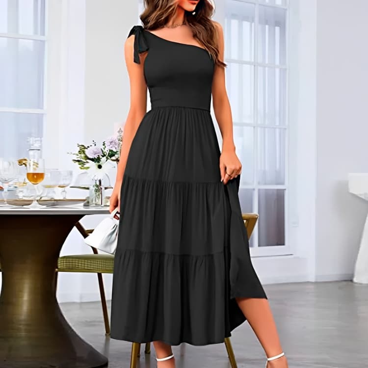 one shoulder summer dress Black