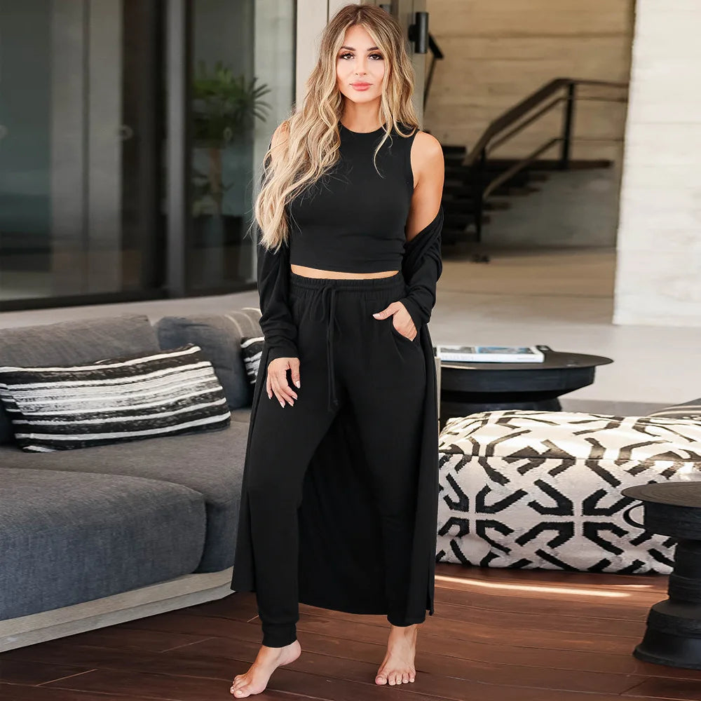 three piece loungewear sets Black