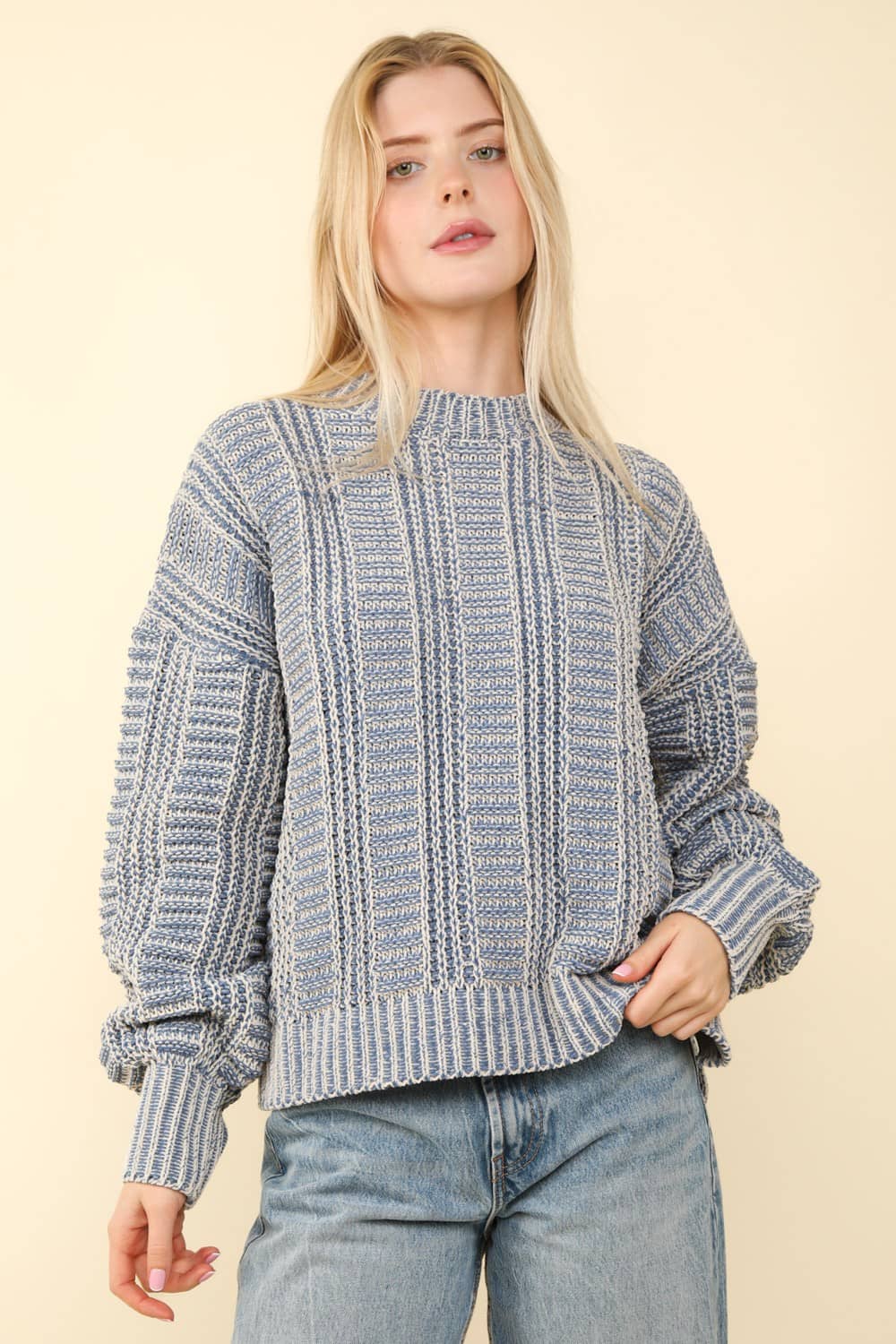 two tone sweater women's Blue