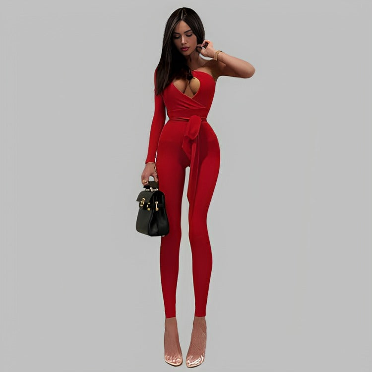 one shoulder jumpsuit