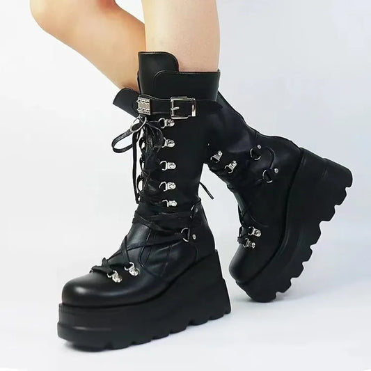 goth black platform boots Black