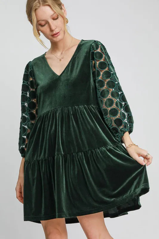 green velvet dress long sleeve Dark Green