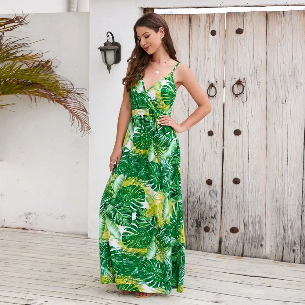 sleeveless maxi dress summer Green