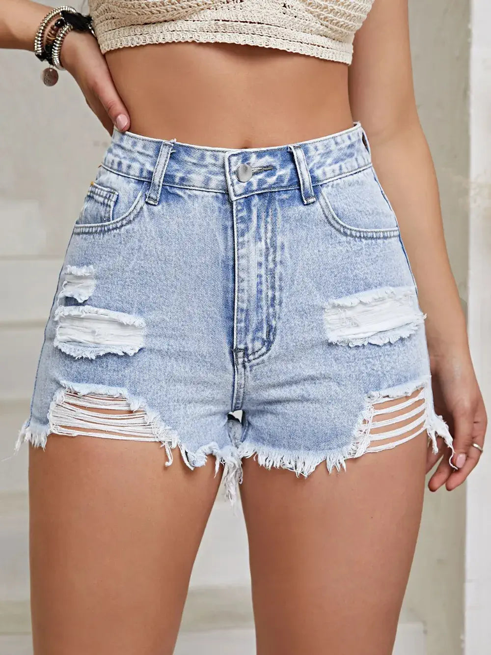 ladies distressed denim shorts Light