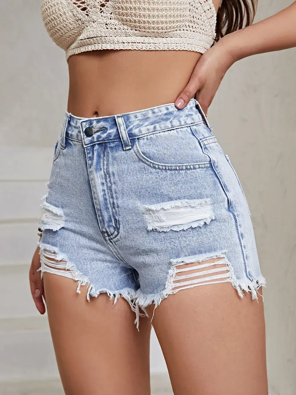 ladies distressed denim shorts