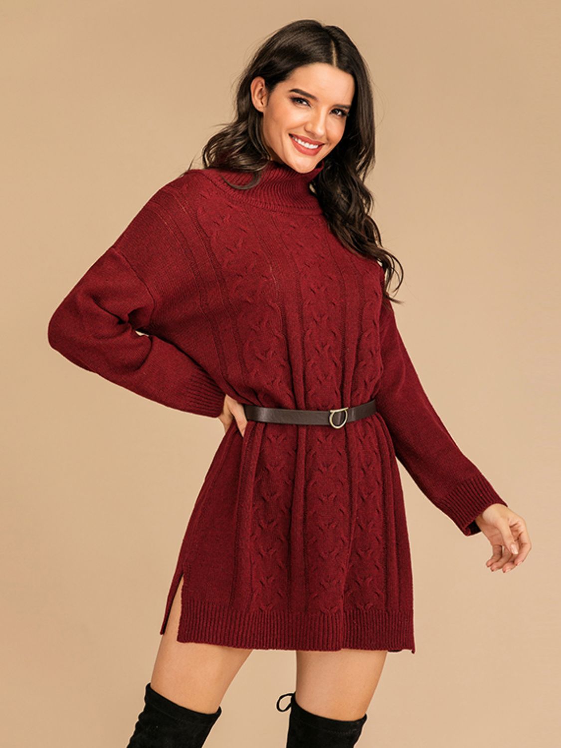 long-sleeve turtleneck mini sweater dress