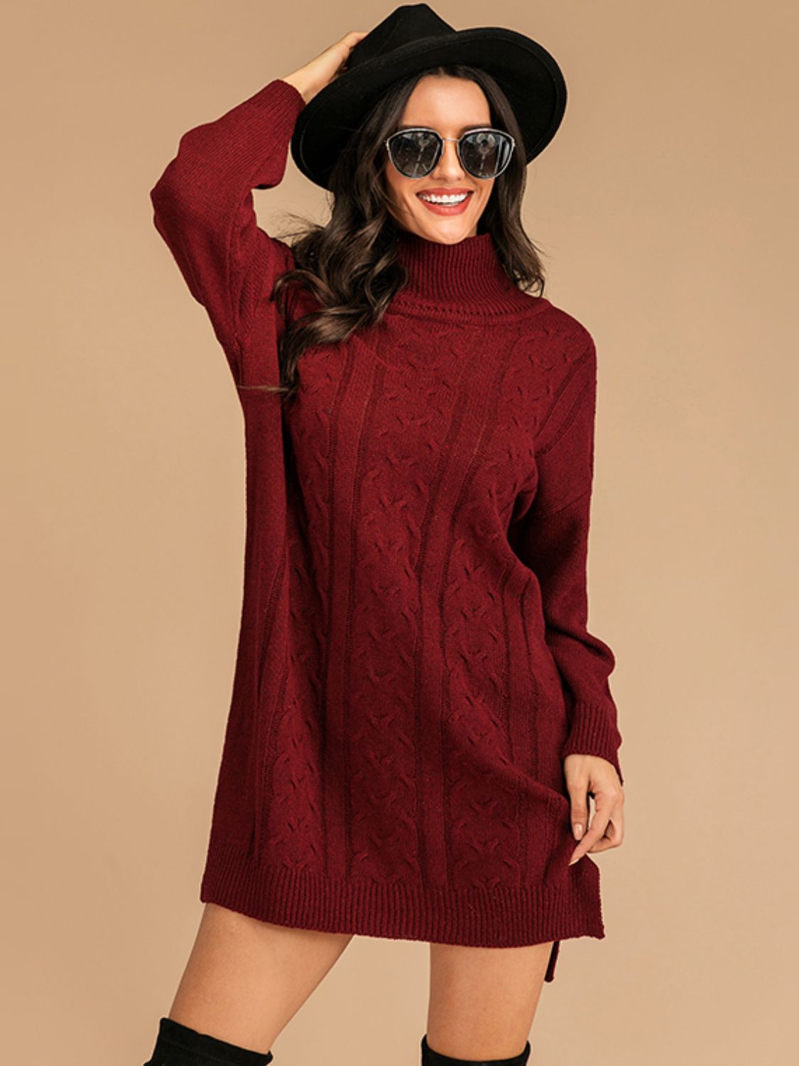 long-sleeve turtleneck mini sweater dress