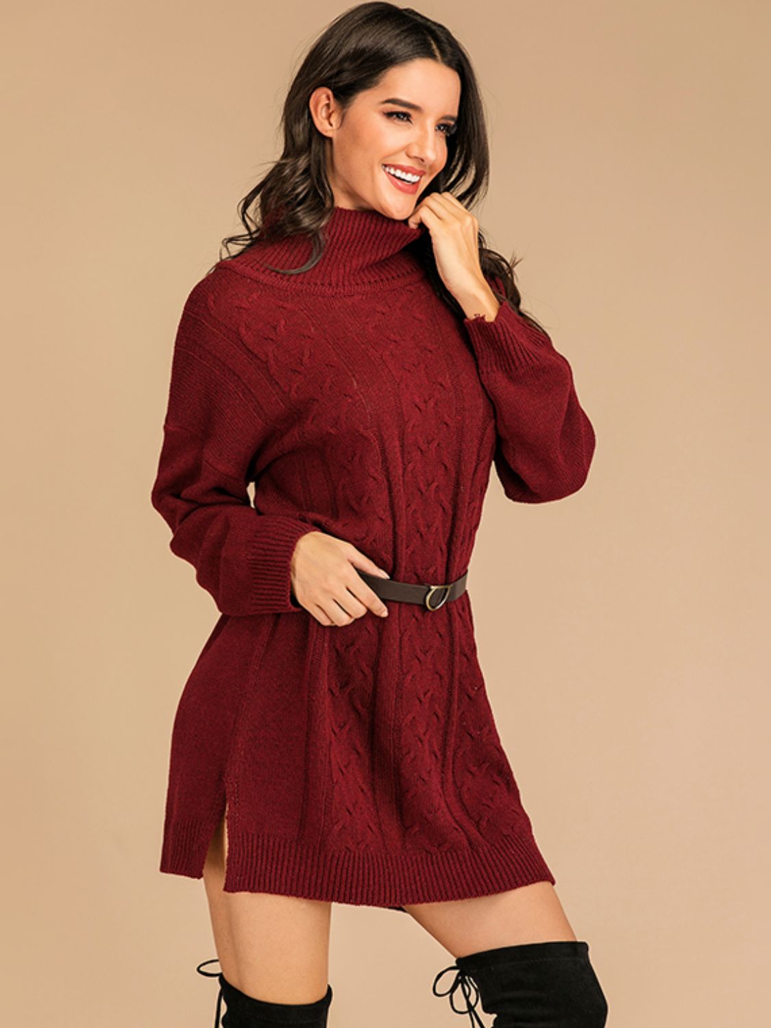 long-sleeve turtleneck mini sweater dress