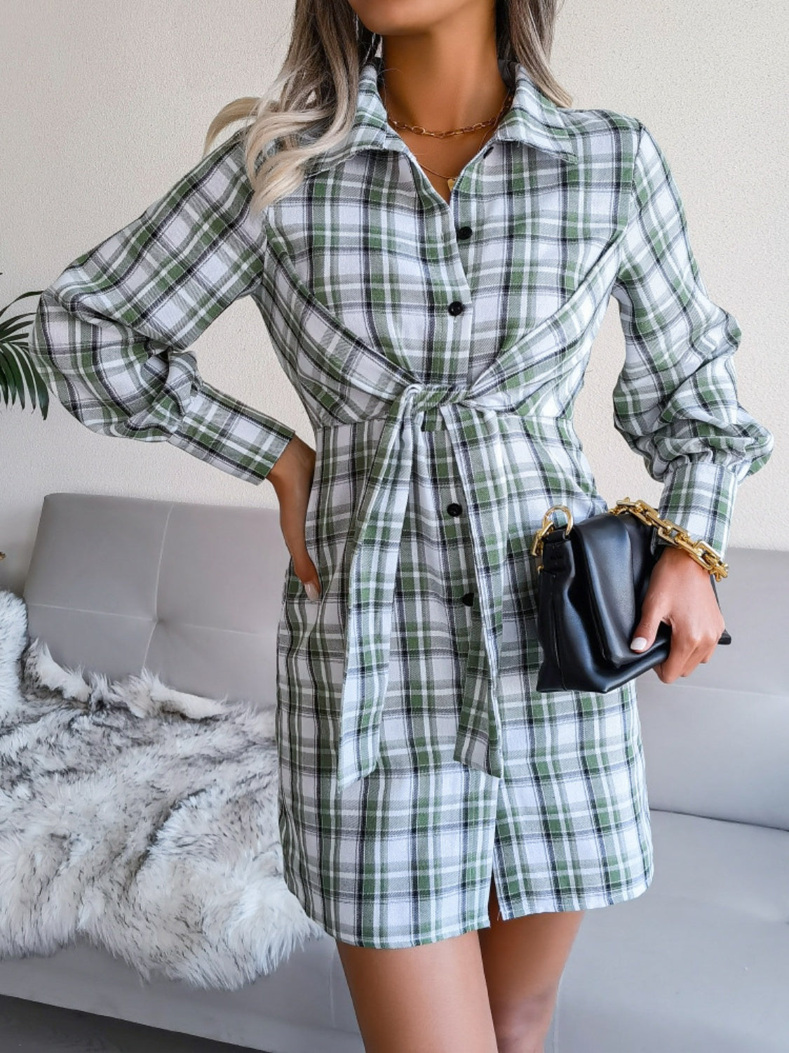 long sleeve mini shirt dress