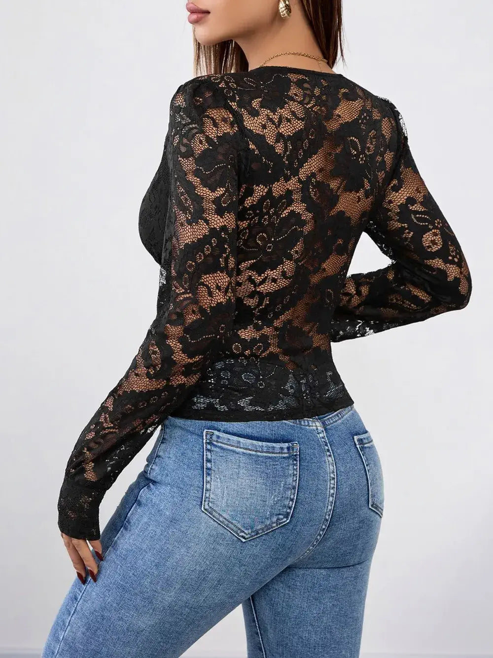 long sleeve black lace top