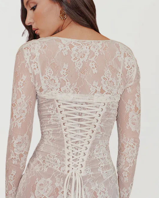 long sleeve lace white dress