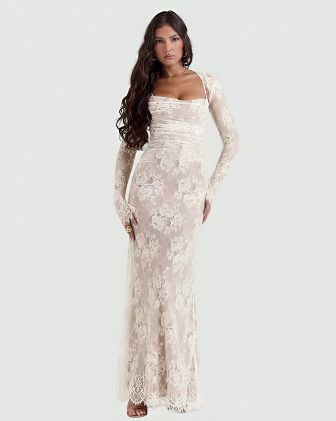 long sleeve lace white dress