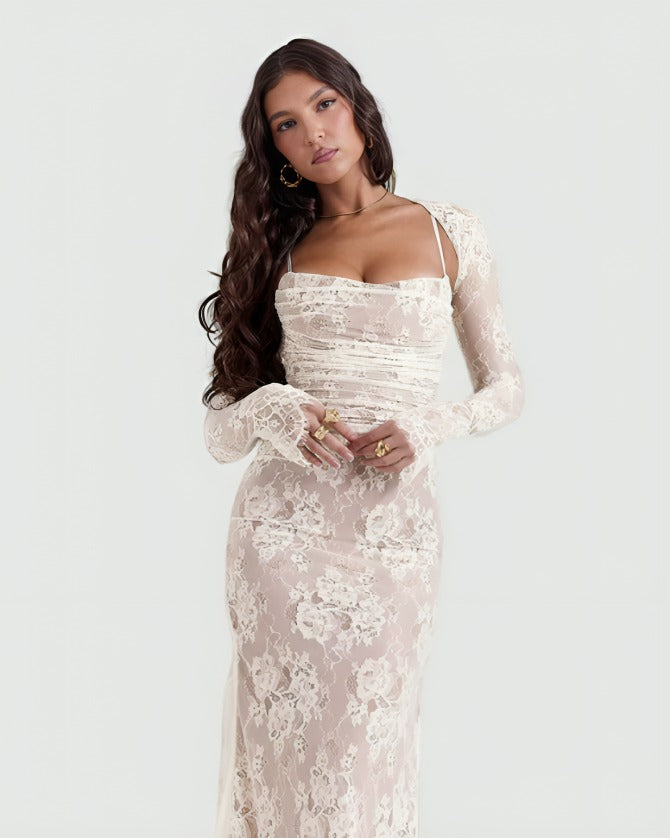 long sleeve lace white dress