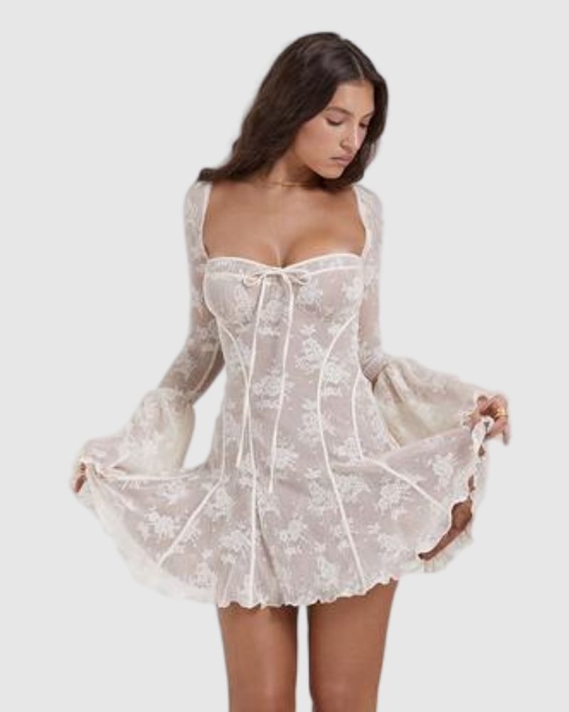 long sleeve lace white dress