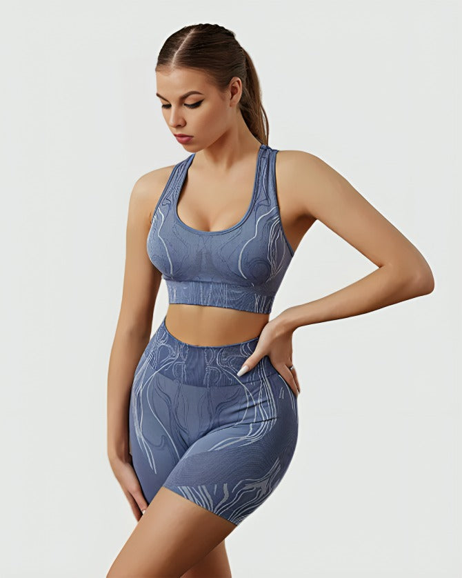 matching workout sets Blue bra shorts