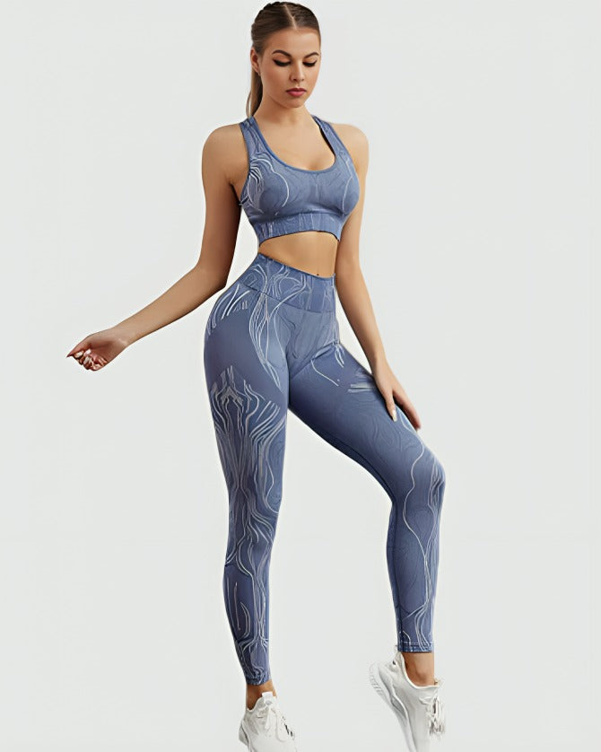 matching workout sets Blue bra pants