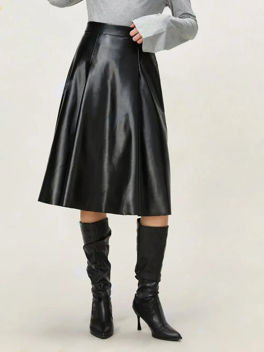 midi faux leather skirt Black