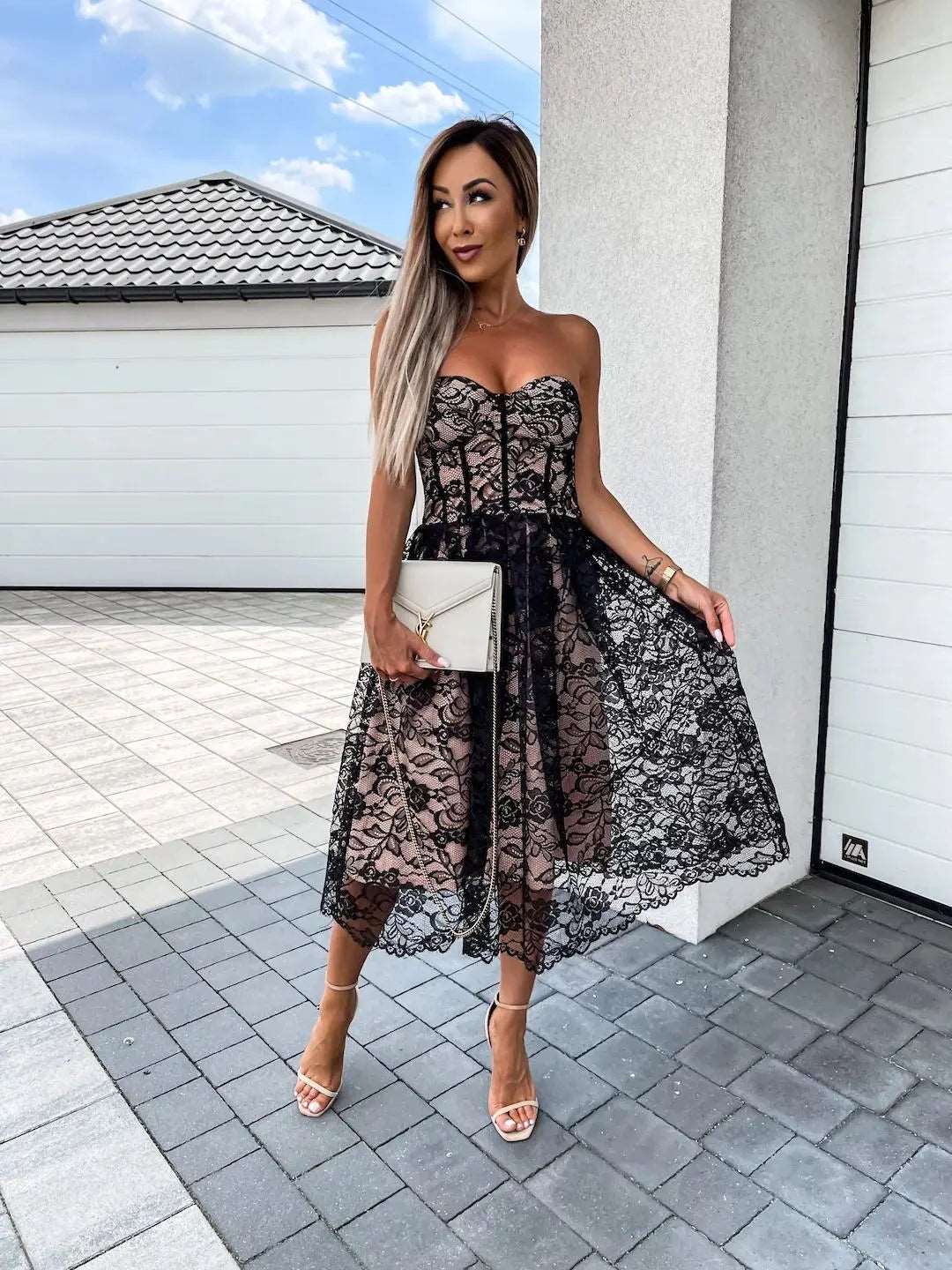 lace strapless dress