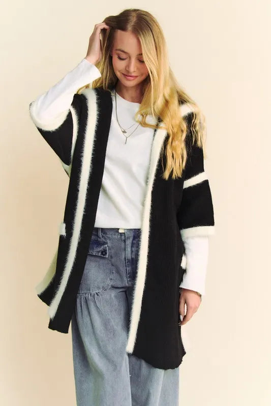 open front oversized cardigan Black