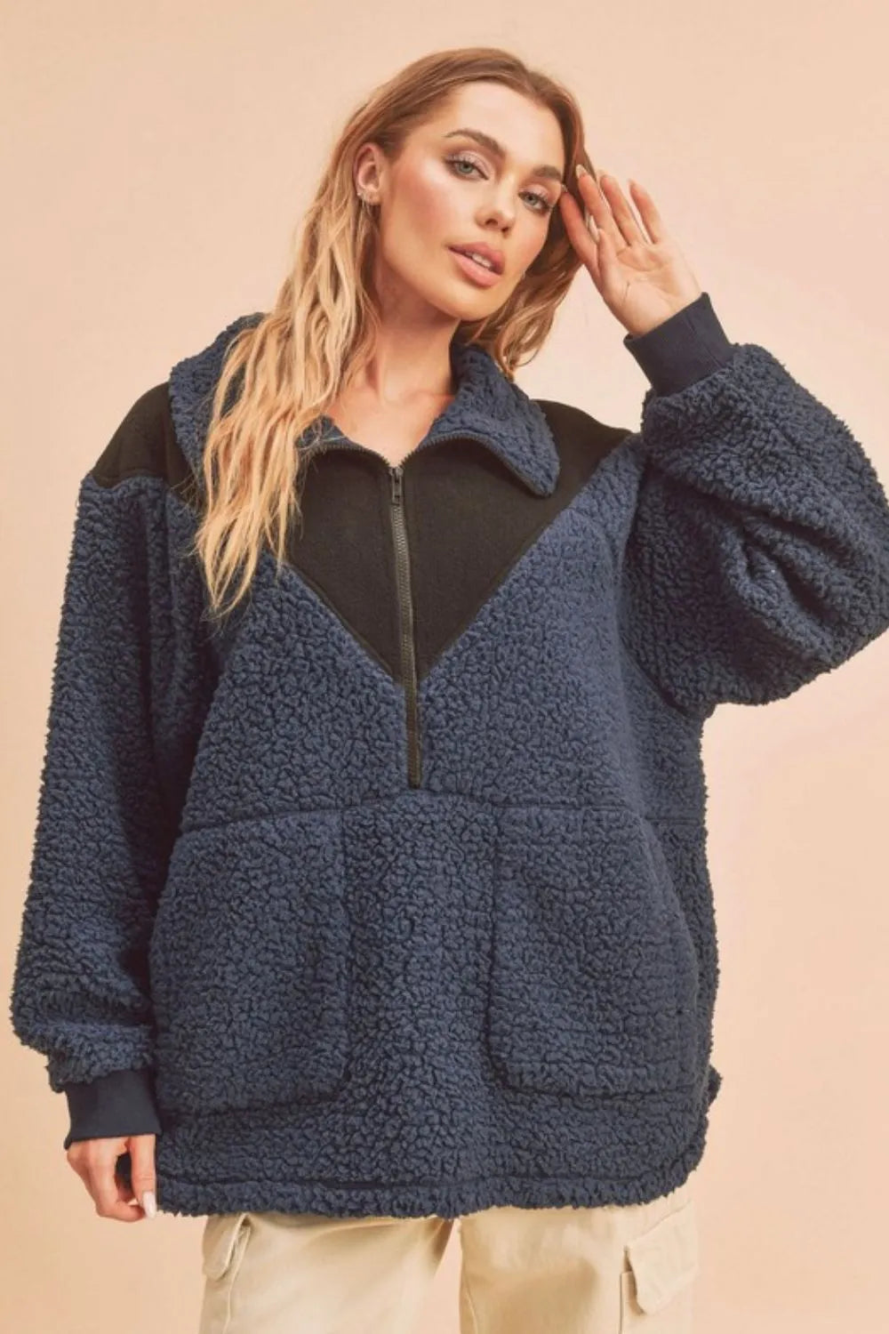 oversized fleece sweatshirt women Navy