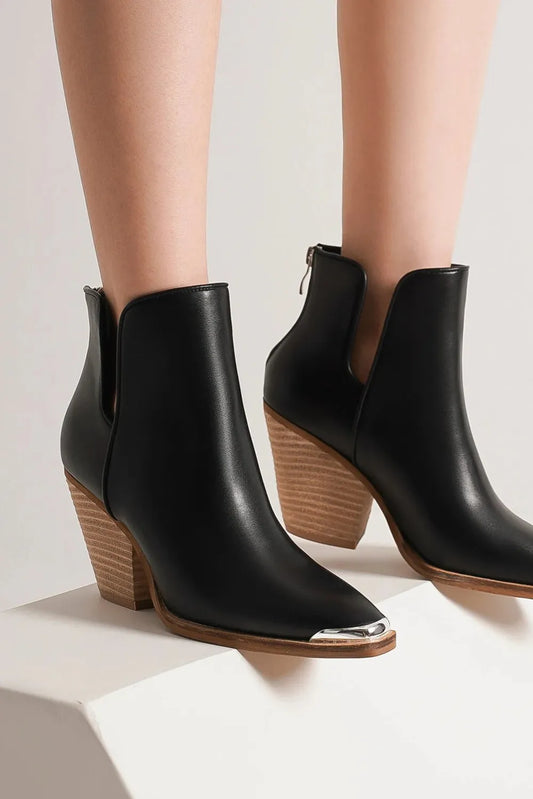 pointed toe ankle boots chunky heel Black