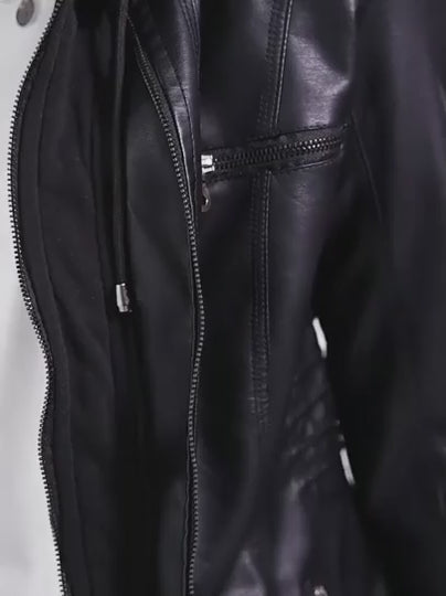 faux leather hooded jacket