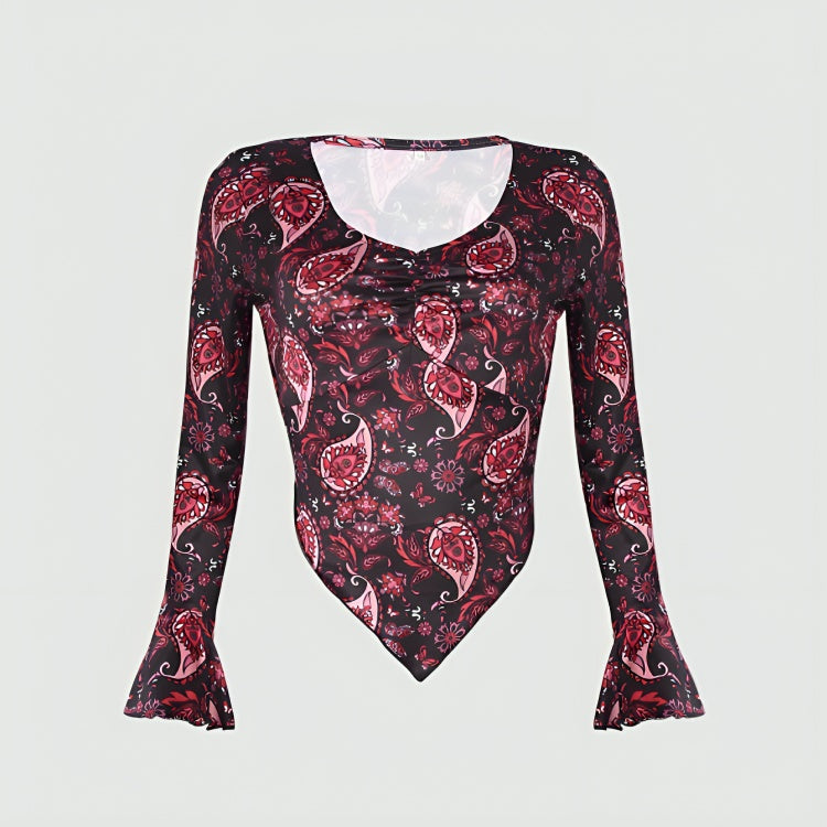 printed long sleeve top