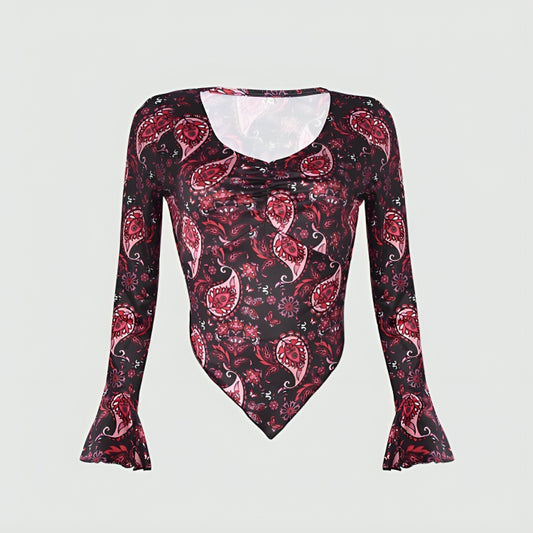 printed long sleeve top Red