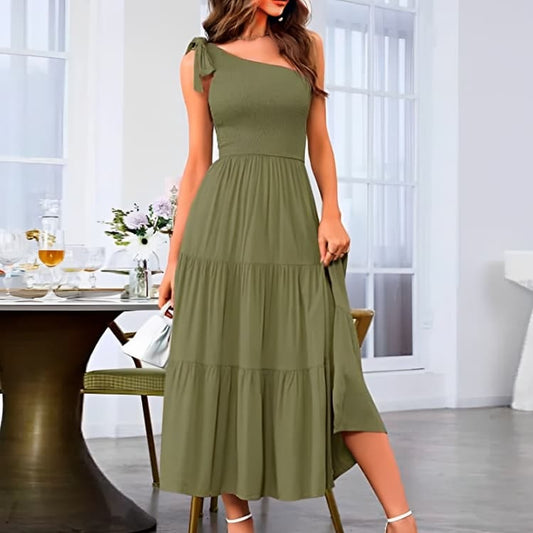 one shoulder summer dress Olive