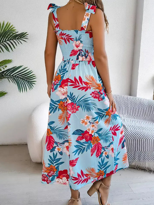 floral smocked midi dress