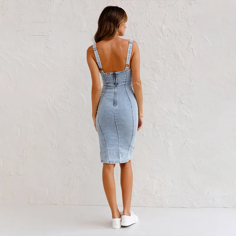 sleeveless womens denim dress