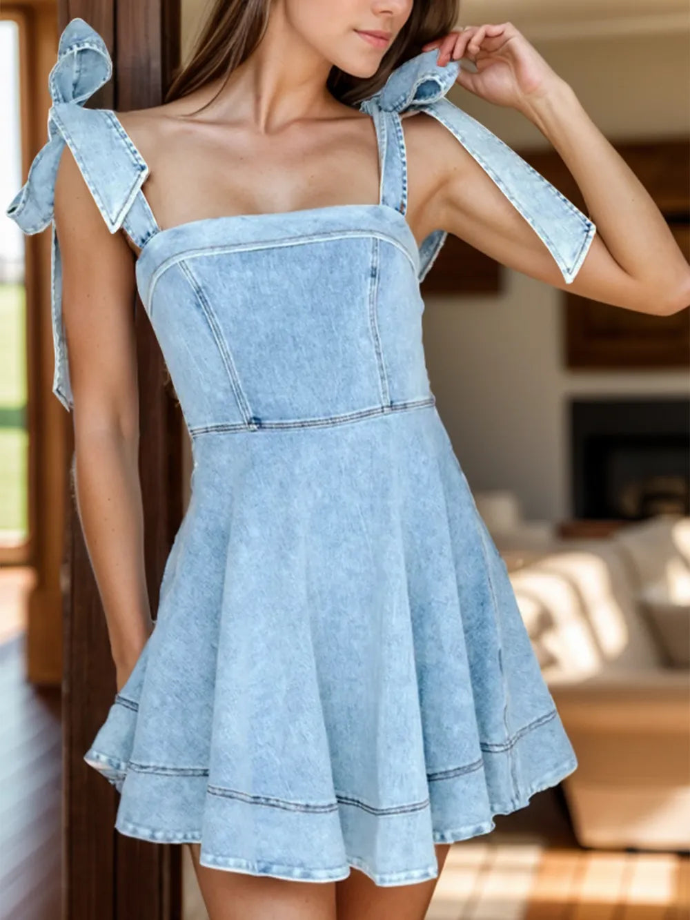 sleeveless denim mini dress Light Blue