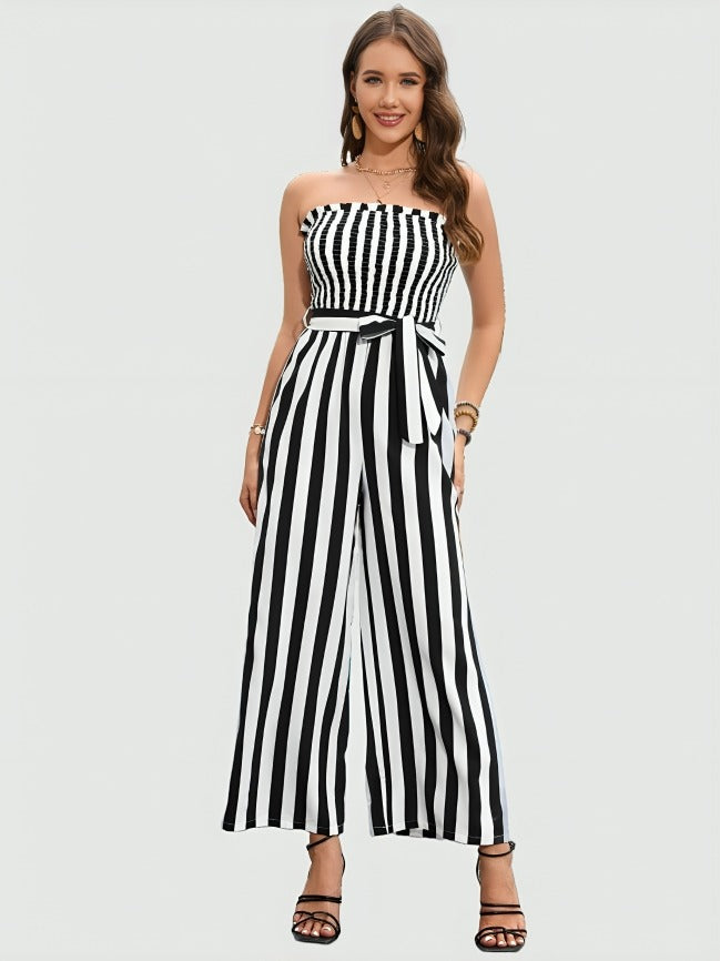 strapless striped jumpsuit