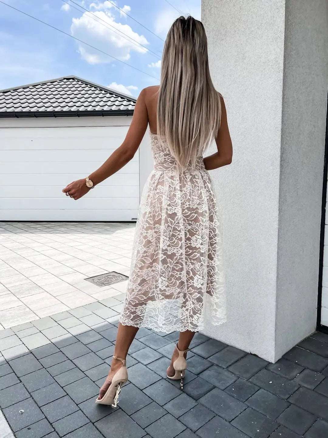 lace strapless dress