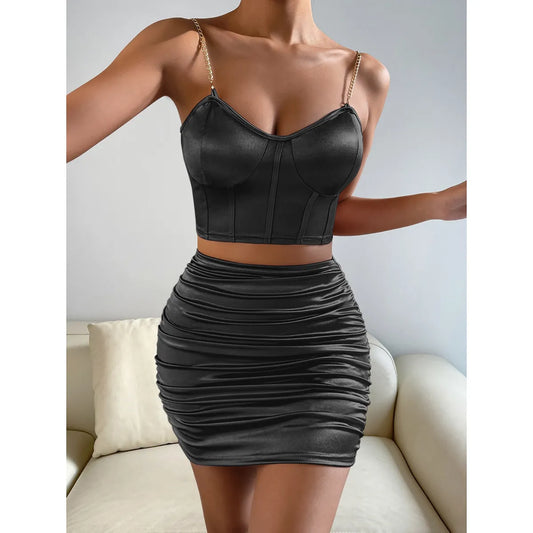 two piece bodycon skirt set black