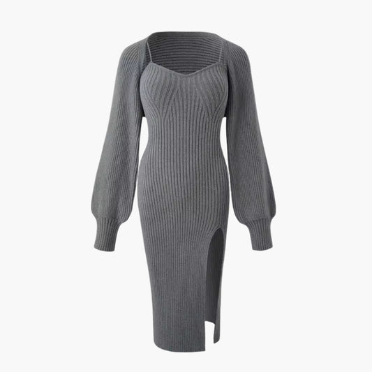 two piece sweater dress set Gray