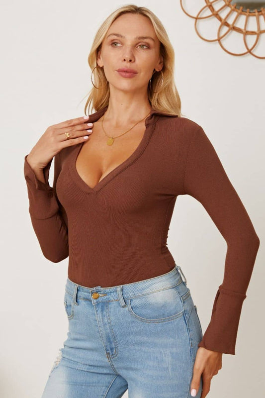 v neck bodysuit long sleeve