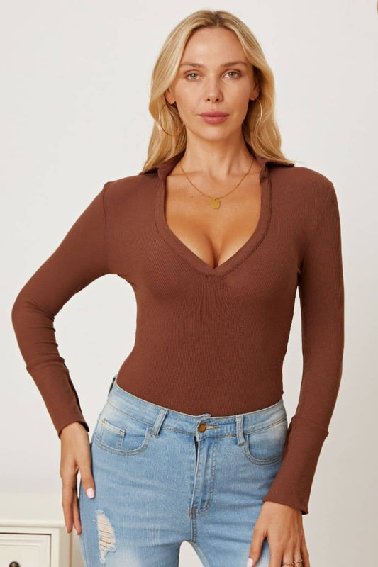 v neck bodysuit long sleeve