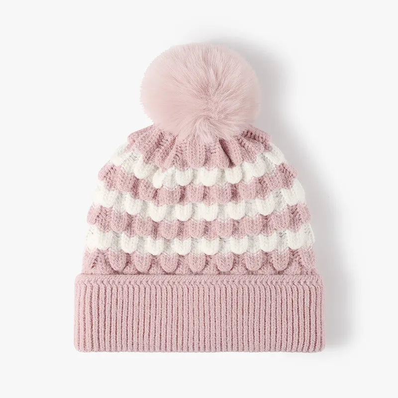 winter beanies with pom Blush Pink One Size