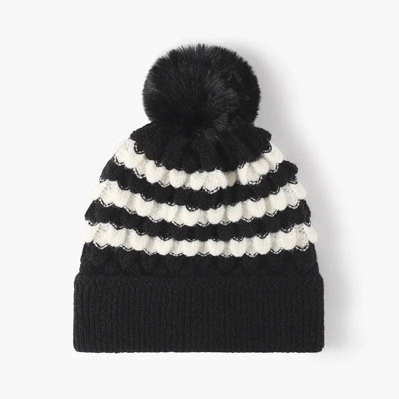 winter beanies with pom Black One Size