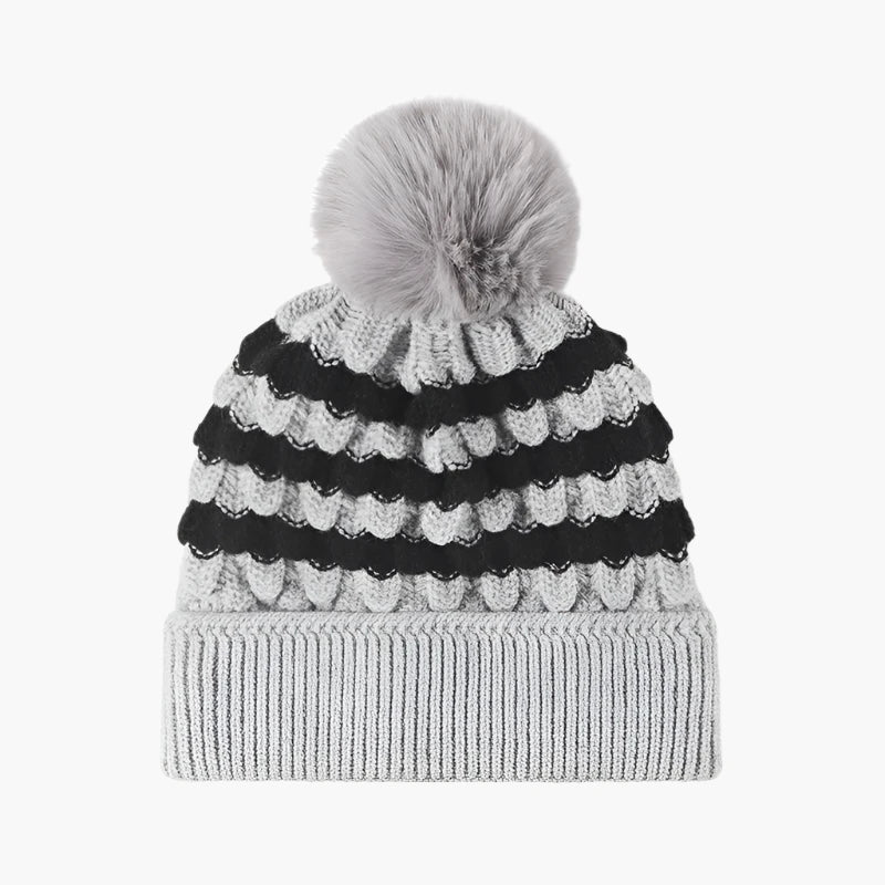 winter beanies with pom Gray One Size